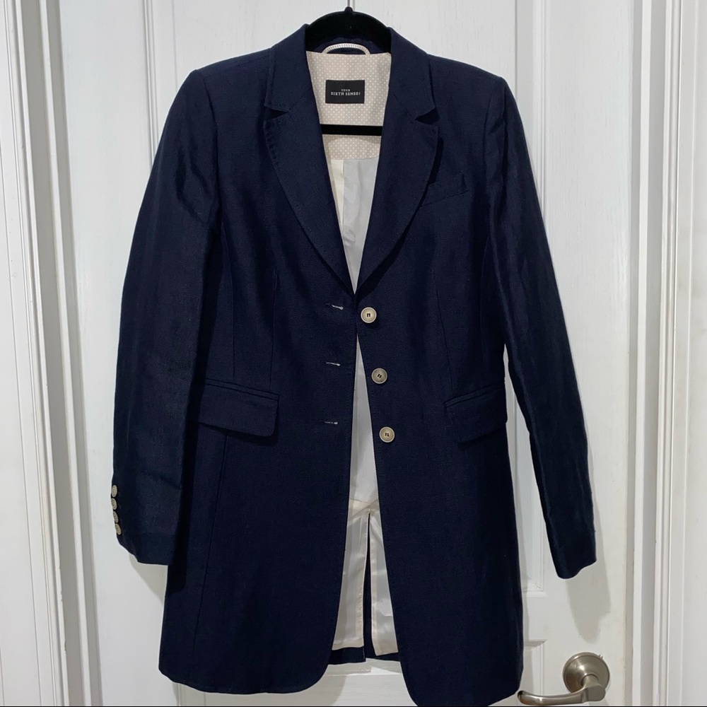 Your Sixth Sense Linen Blazer Jacket Long Navy Blue Ladies Small Euro size 38